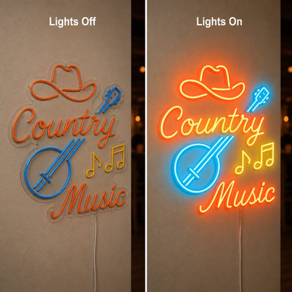 Country Music Banjo And Cowboy Hat LED Neon Sign - Shineneon