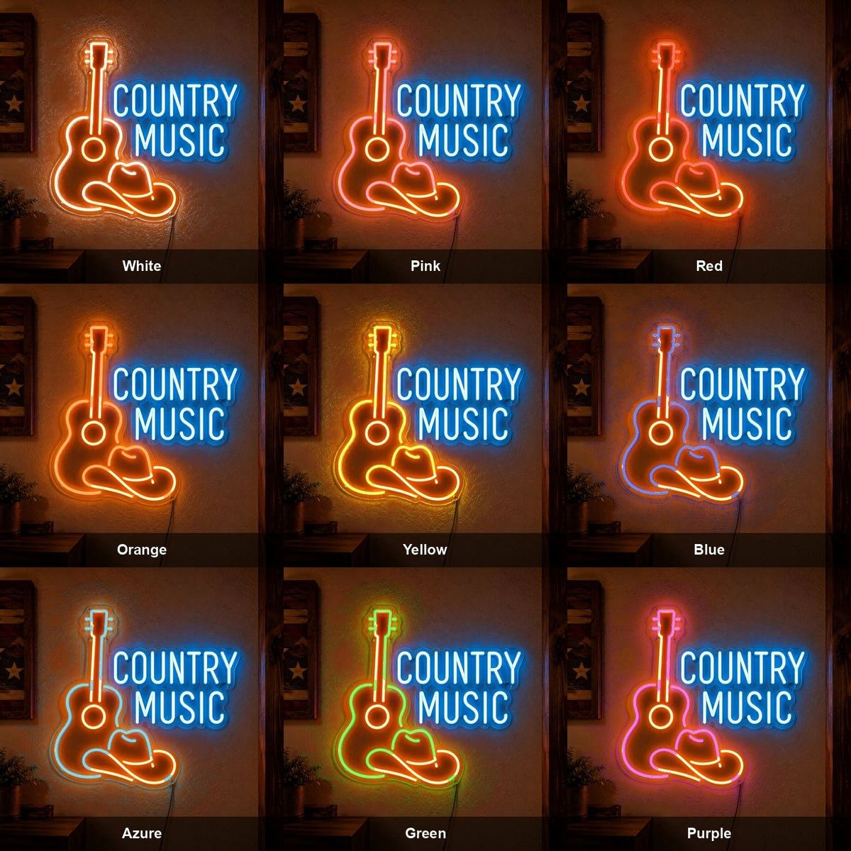 Country Music Guitar And Cowboy Hat LED Neon Sign - Shineneon