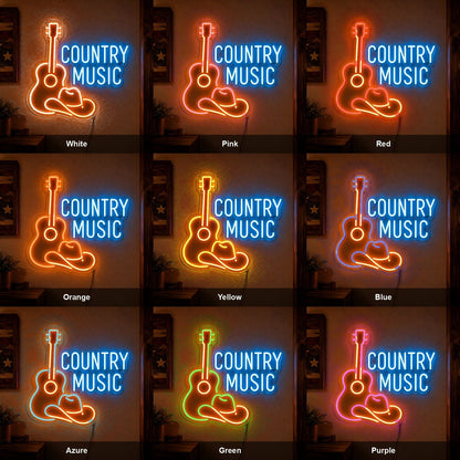 Country Music Guitar And Cowboy Hat LED Neon Sign - Shineneon