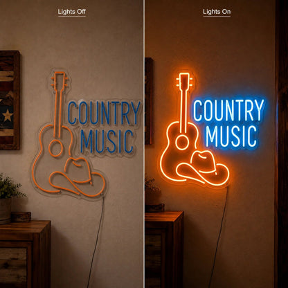 Country Music Guitar And Cowboy Hat LED Neon Sign - Shineneon