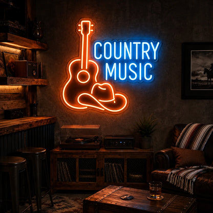 Country Music Guitar And Cowboy Hat LED Neon Sign Man Cave Neon Sign high-converting product image