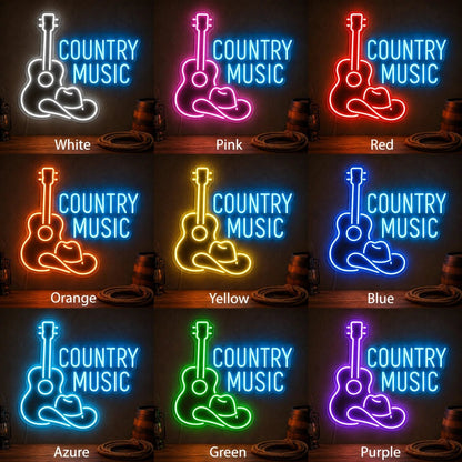 Country Music Guitar And Cowboy Hat LED Neon Sign Man Cave Neon Sign - Shineneon