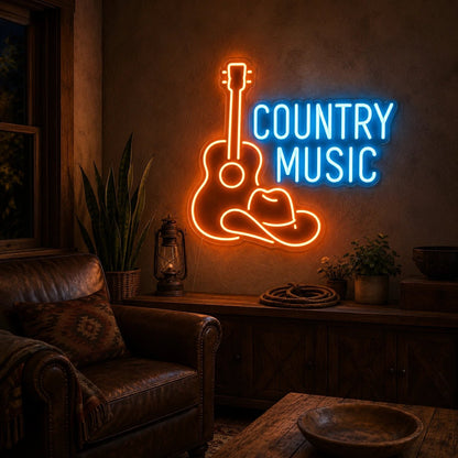 Country Music Guitar And Cowboy Hat LED Neon Sign Man Cave Neon Sign - Shineneon