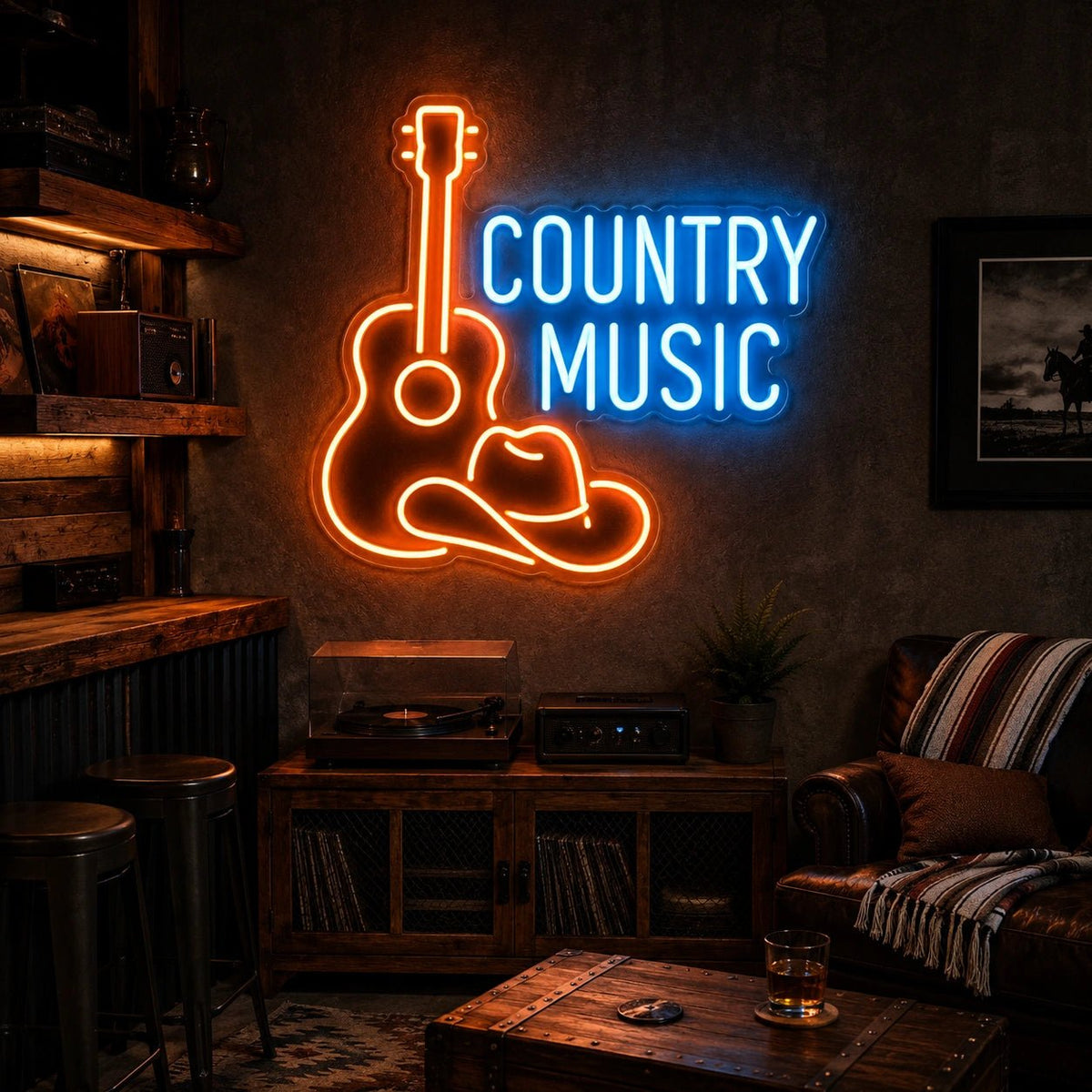 Country Music Guitar And Cowboy Hat LED Neon Sign Man Cave Neon Sign - Shineneon