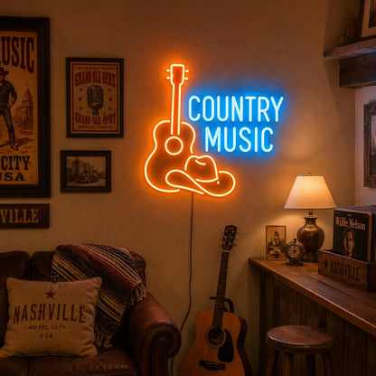 Country Music Guitar Neon Sign LED Neon Sign real lifestyle scene