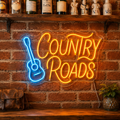 Country Roads LED Neon Sign Born To Ride Home Bar Light Guitar Man main product image
