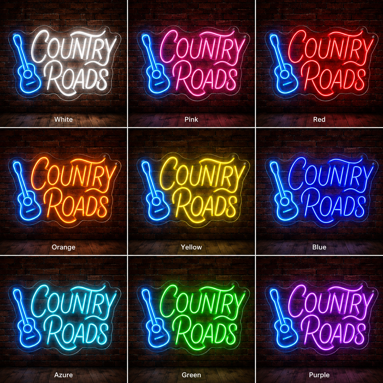 Country Roads LED Neon Sign Born To Ride Home Bar Light Guitar Man color grid