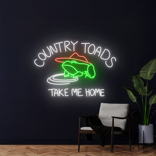 Country Toads Take Me Home Cowboy Toad Neon Light