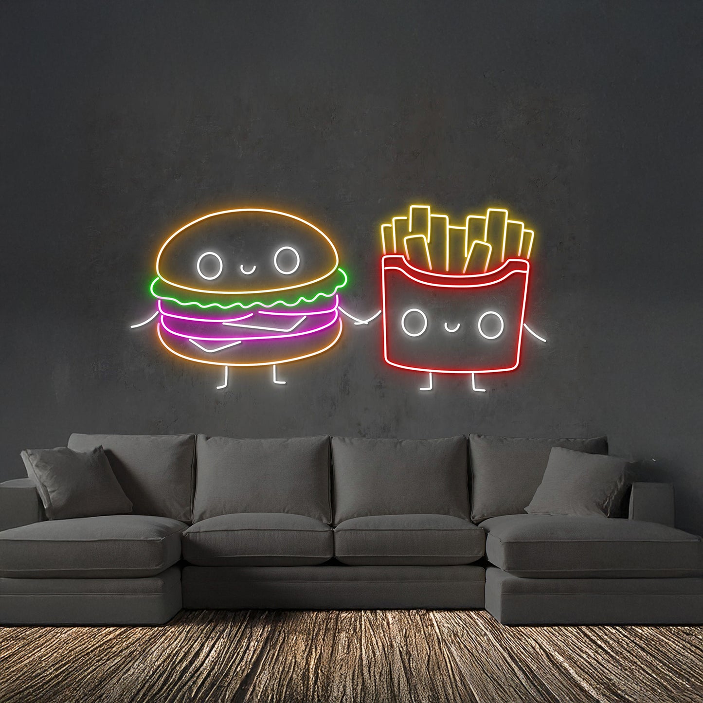 Couple Burger And Fries Led Neon Sign