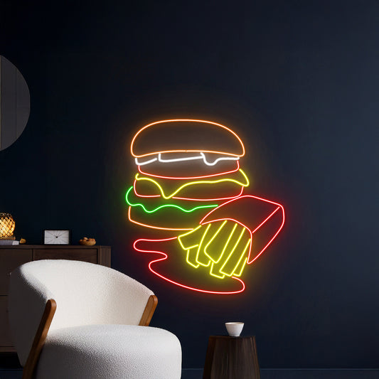 Couple Burger And Fries Led Sign