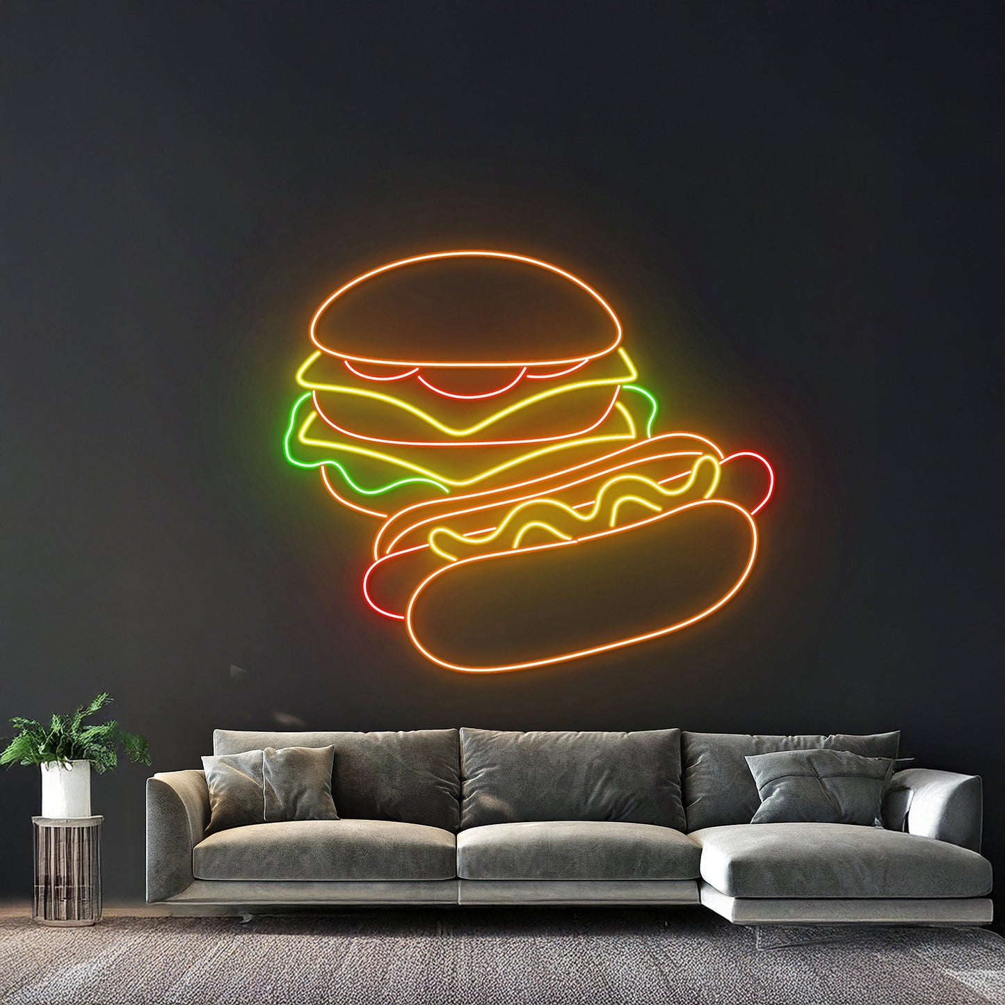 Couple Burger And Hotdog Neon Sign