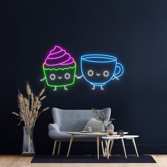 Couple Cupcake And Tea Led Neon Sign