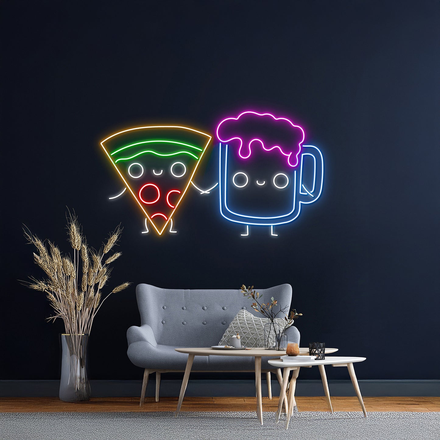 Couple Pizza And Beer Led Neon Sign