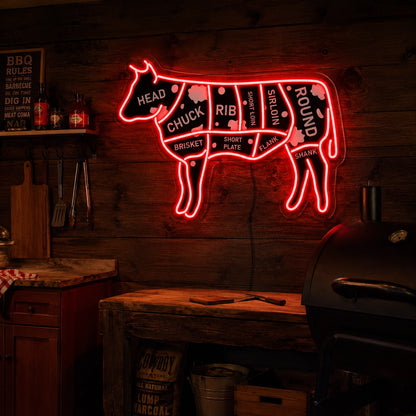Cow Butcher Cuts LED Neon Sign size image