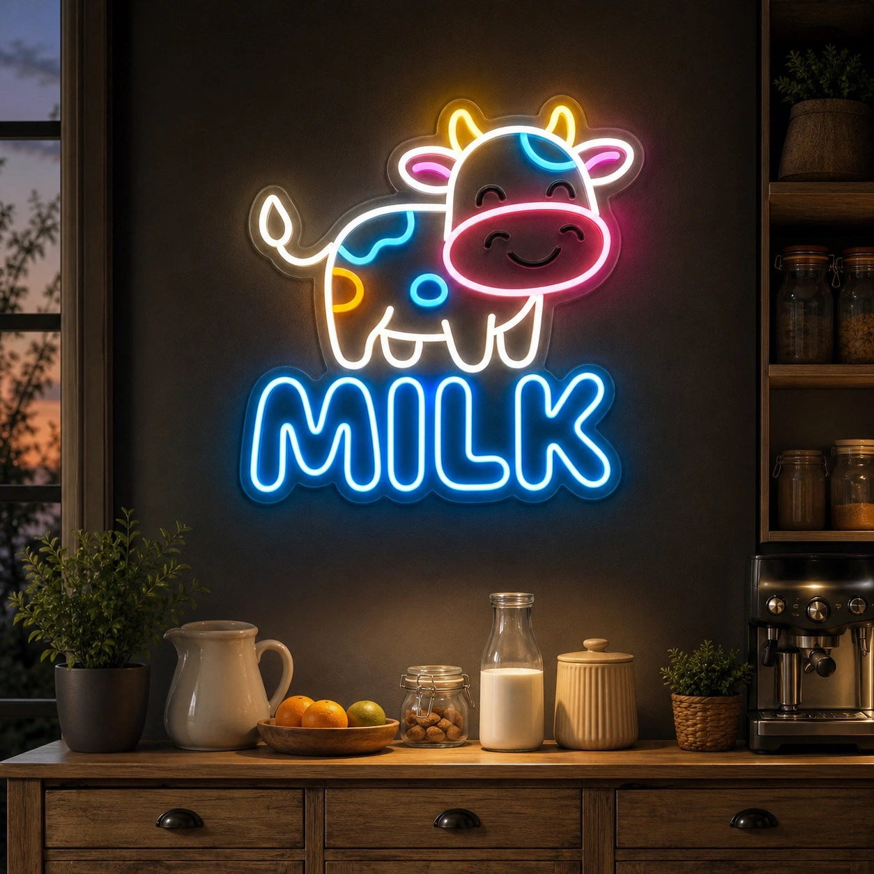 Cow Milk LED Neon Sign Home Bar Wall Decoration real lifestyle scene