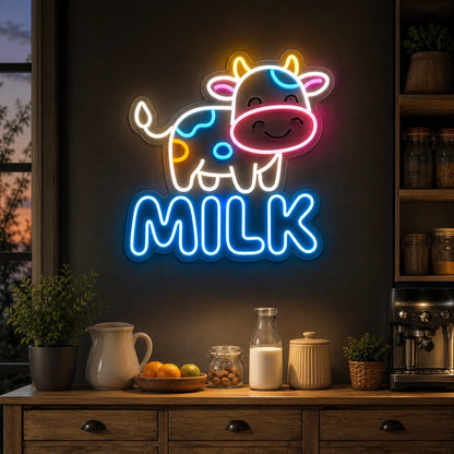 Cow Milk LED Neon Sign Home Garage Wall Decoration real lifestyle scene