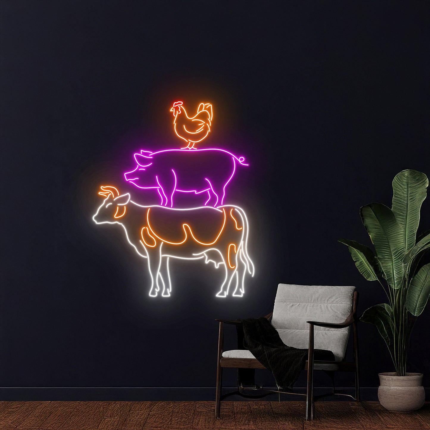 Cow Pig Chicken Led Sign