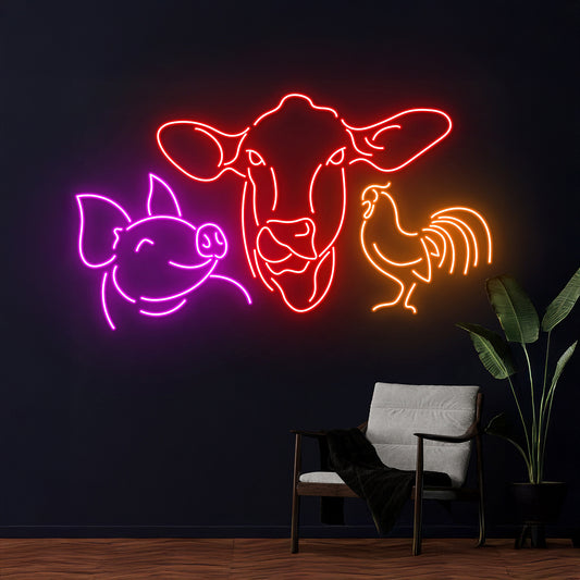 Cow Pig Chicken Led Sign Farm Led Light