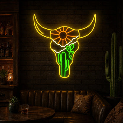 Cow Skull Desert Brick Wall Vintage LED Neon Sign high-converting product image