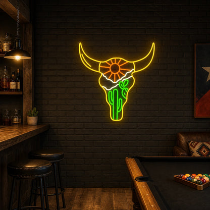 Cow Skull Desert Brick Wall Vintage LED Neon Sign real lifestyle scene