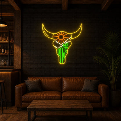 Cow Skull Desert Brick Wall Vintage LED Neon Sign size image