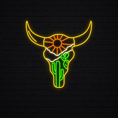 Cow Skull Desert Brick Wall Vintage LED Neon Sign main product image