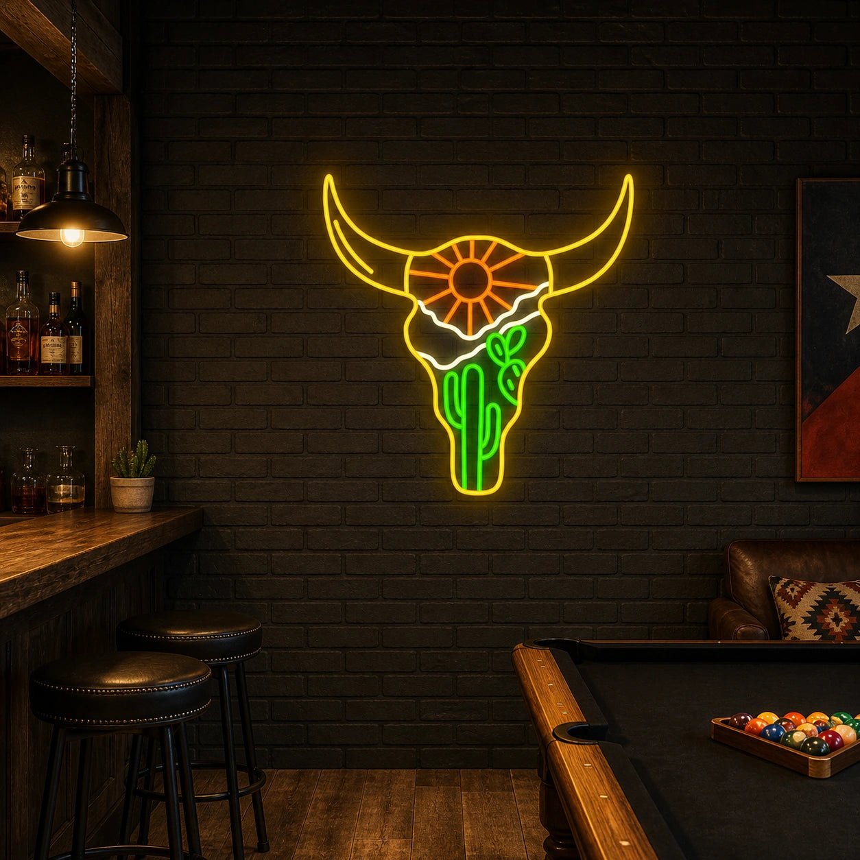 Cow Skull Desert Brick Wall Vintage LED Neon Sign - Shineneon