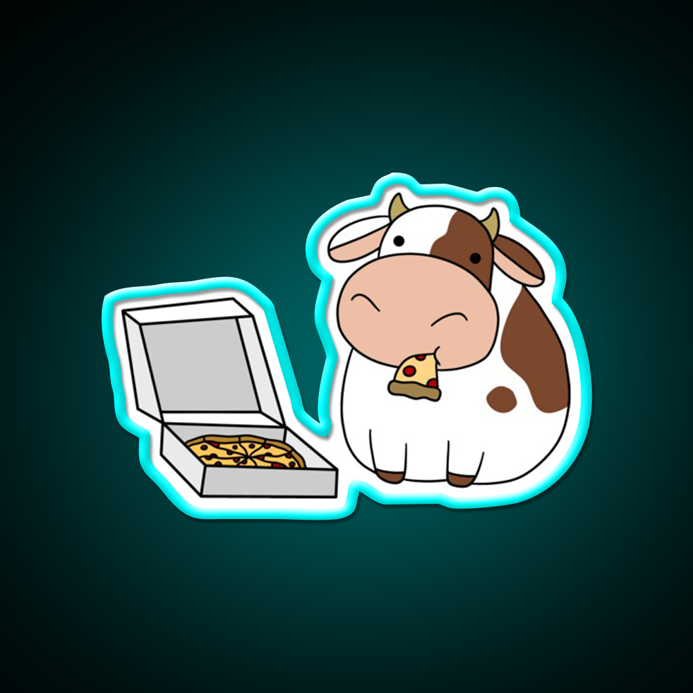 Cow With A Box Of Pizza Fast Food Led Neon Sign For Burger Place Rgb Color