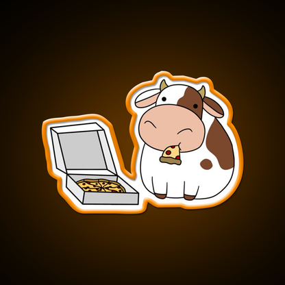 Cow With A Box Of Pizza Fast Food Led Neon Sign For Burger Place Rgb Color