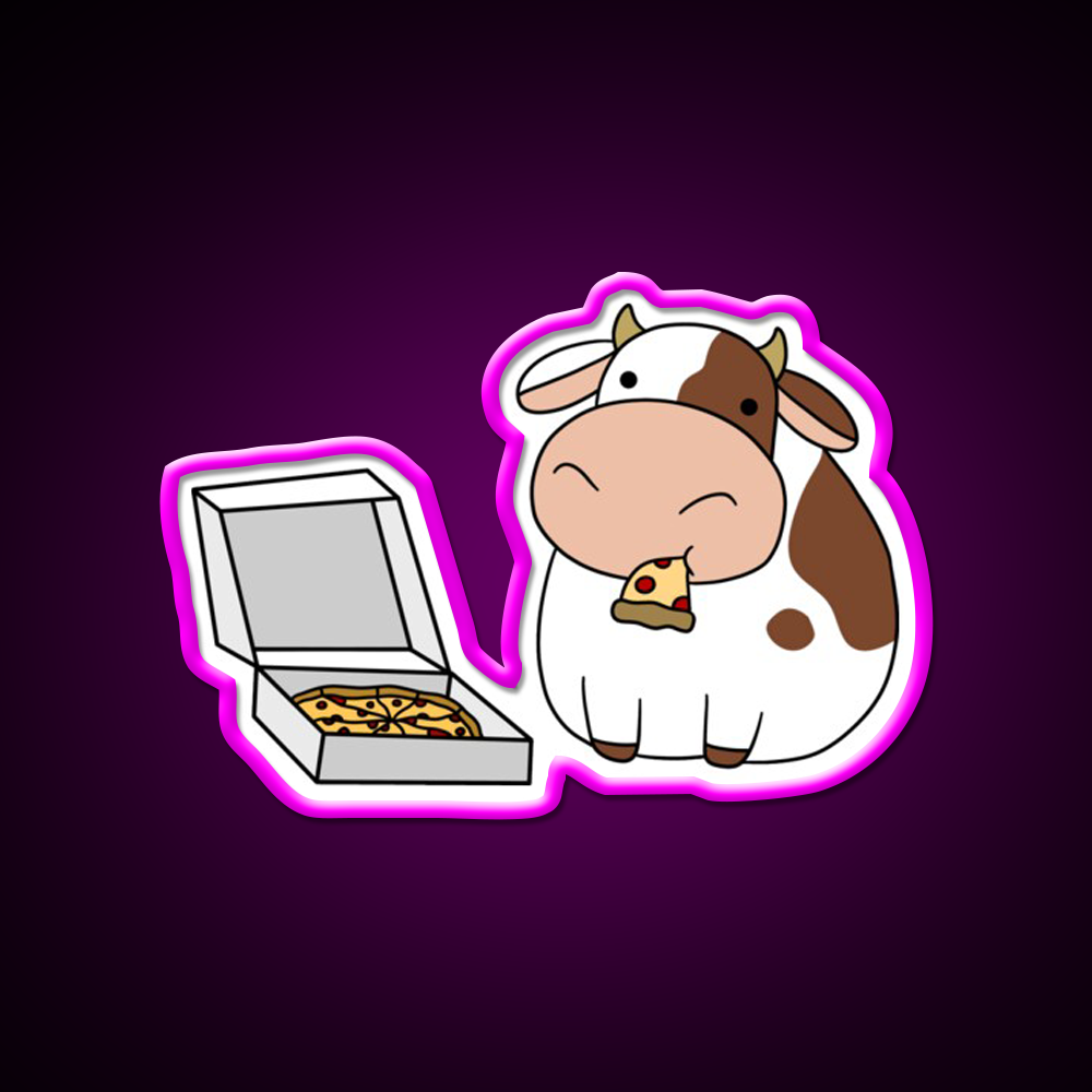 Cow With A Box Of Pizza Fast Food Led Neon Sign For Burger Place Rgb Color