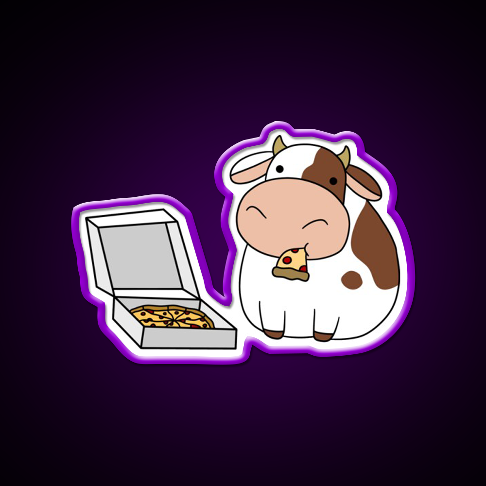 Cow With A Box Of Pizza Fast Food Led Neon Sign For Burger Place Rgb Color
