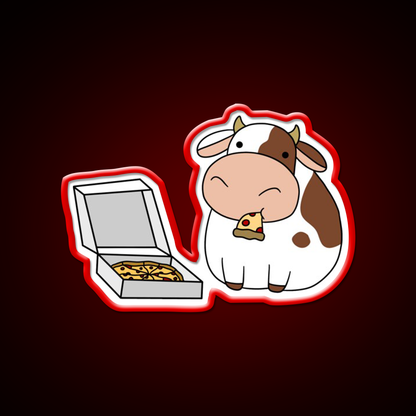 Cow With A Box Of Pizza Fast Food Led Neon Sign For Burger Place Rgb Color