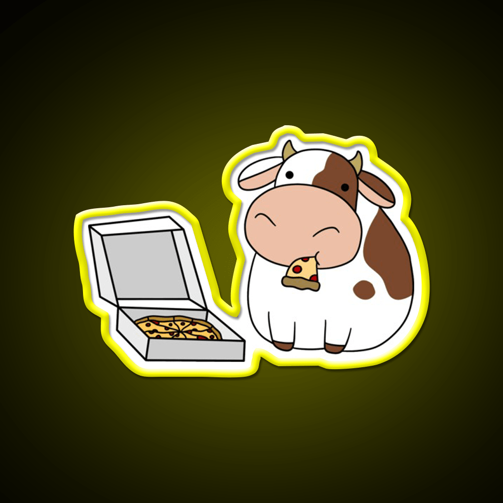 Cow With A Box Of Pizza Fast Food Led Neon Sign For Burger Place Rgb Color - Shineneon