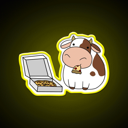 Cow With A Box Of Pizza Fast Food Led Neon Sign For Burger Place Rgb Color