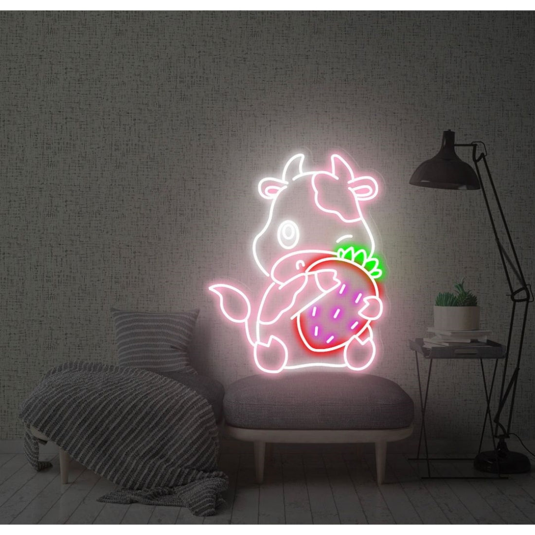 Cow With Strawberry Led Sign Business Neon Sign