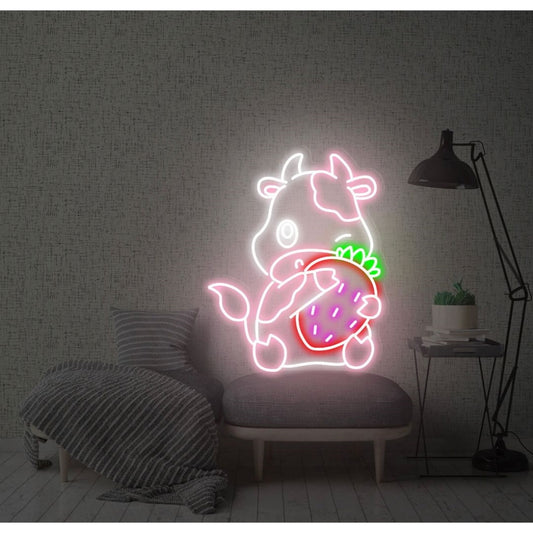 Cow With Strawberry Led Sign Business Neon Sign