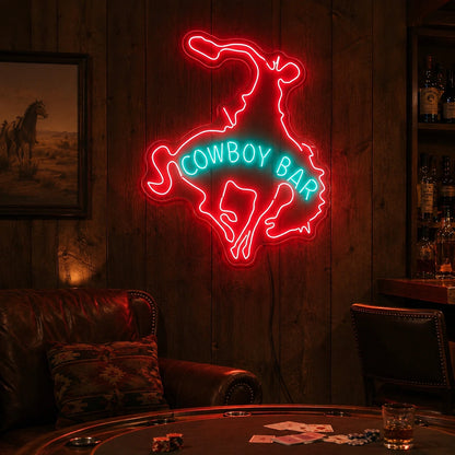 Cowboy Bar Bucking Bronco LED Neon Sign size image