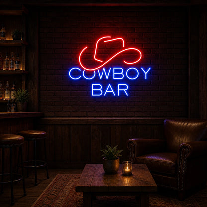 Cowboy Bar Hat Vintage LED Neon Sign size image