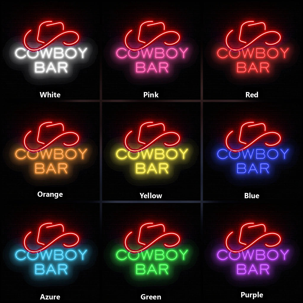 Cowboy Bar Hat Vintage LED Neon Sign color grid
