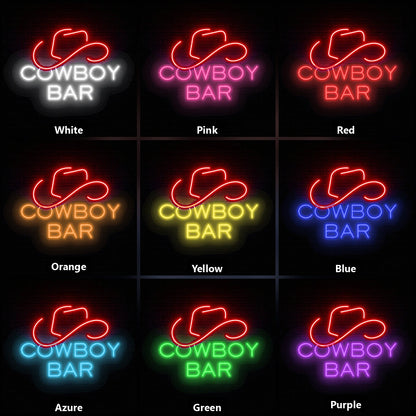 Cowboy Bar Hat Vintage LED Neon Sign color grid