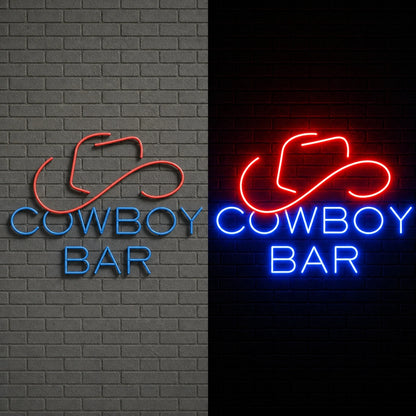 Cowboy Bar Hat Vintage LED Neon Sign day and night comparison