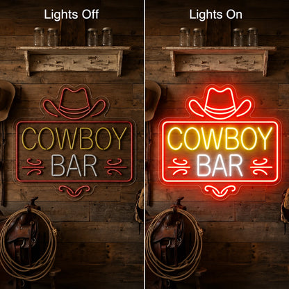 Cowboy Bar Neon Sign LED Neon Sign day and night comparison