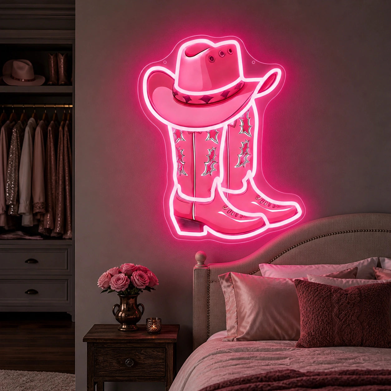 Cowboy Boot And Hat Garage Neon Sign Vintage LED Neon Sign real lifestyle scene