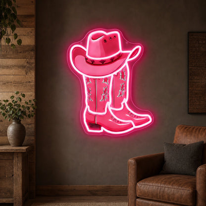 Cowboy Boot And Hat Garage Neon Sign Vintage LED Neon Sign size image