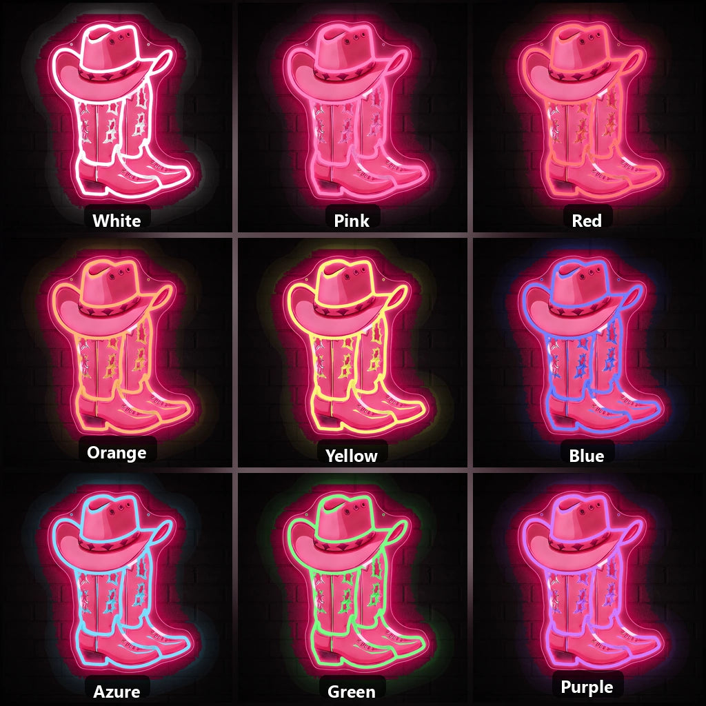 Cowboy Boot And Hat Garage Neon Sign Vintage LED Neon Sign color grid