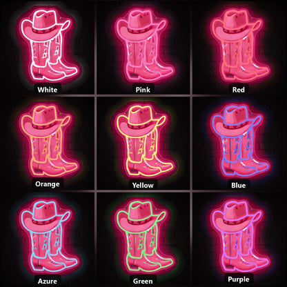 Cowboy Boot And Hat Garage Neon Sign Vintage LED Neon Sign color grid