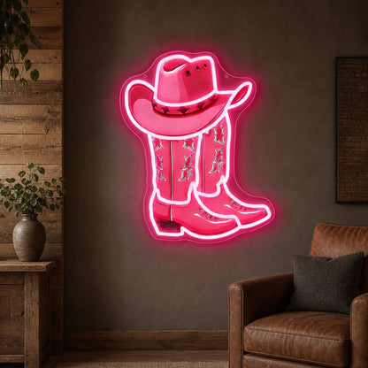Cowboy Boot And Hat Garage Neon Sign Vintage LED Neon Sign - Shineneon