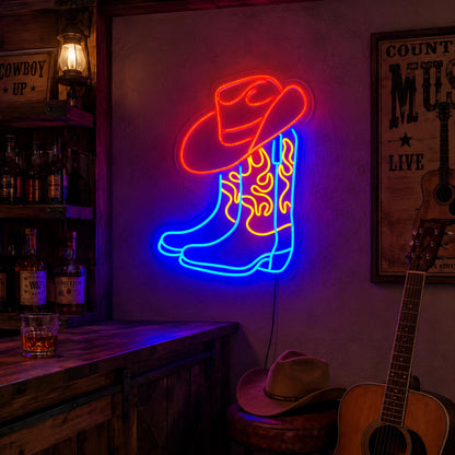 Cowboy Boot And Hat Neon Sign LED Neon Sign real lifestyle scene