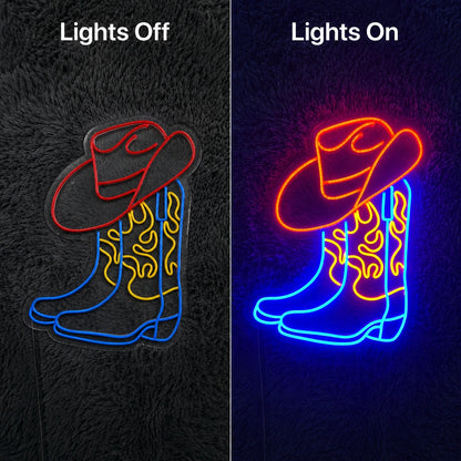 Cowboy Boot And Hat Neon Sign LED Neon Sign day and night comparison