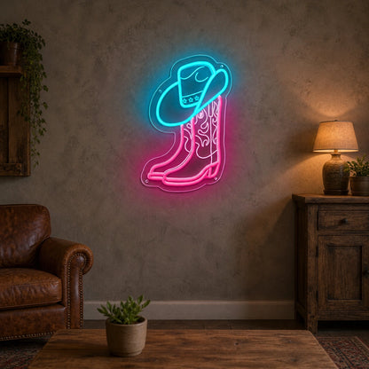 Cowboy Boot And Hat Vintage LED Neon Sign size image